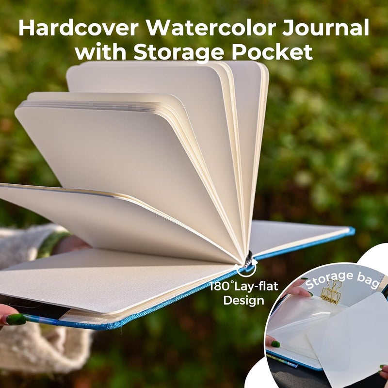 Funto Watercolor Journal, Square, 5.5x5.5, Portable 2-Pack, 48 Pages Each, Blue Cover, 110lb/230gsm, Art Supplies for Mixed Media - Image 4